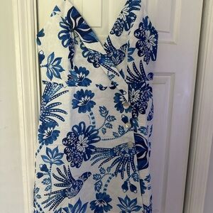 NWT FARM Rio Blue and White Asymmetrical Dress